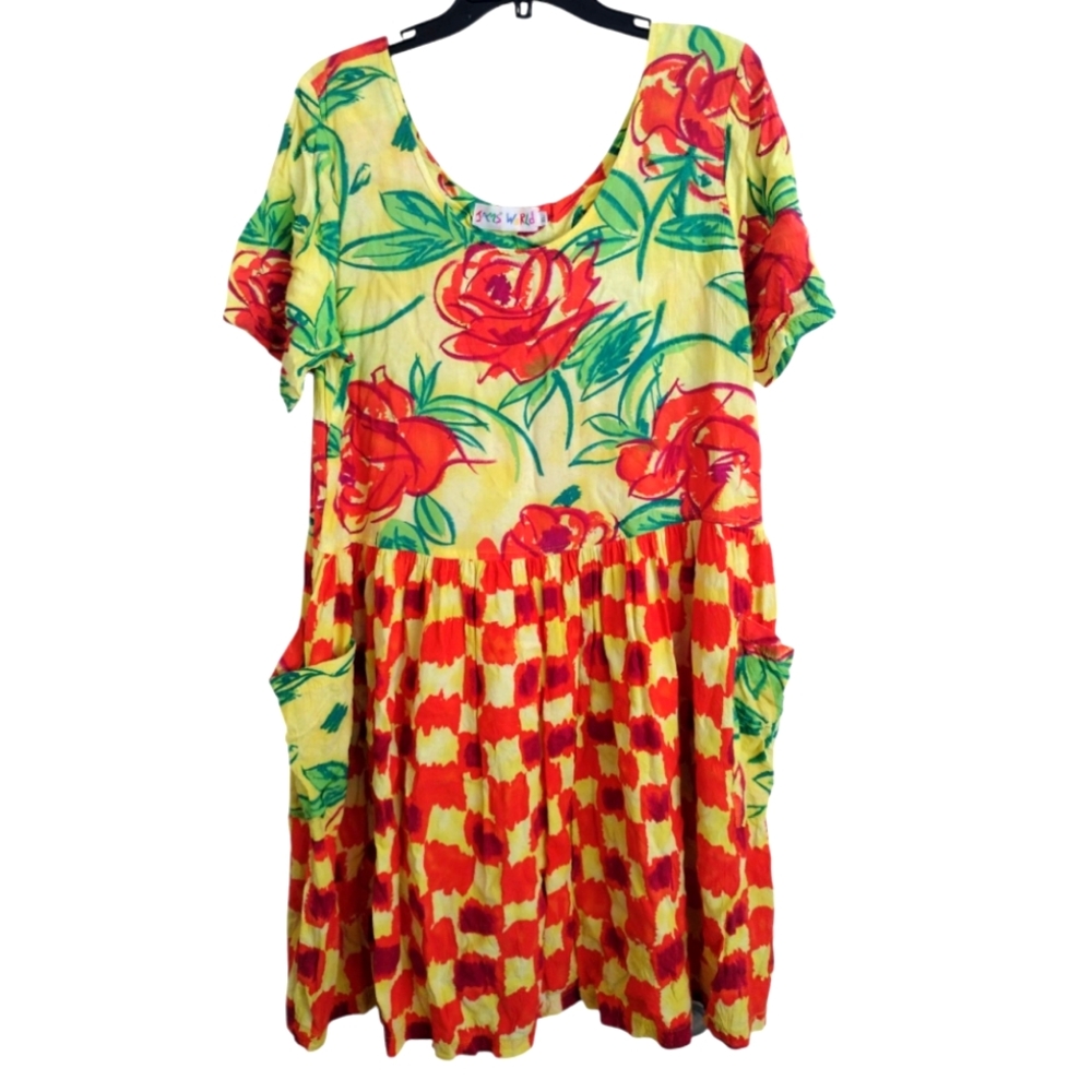 Jams World Vintage Colorful Floral Multicolor Dress with Pockets Size XL